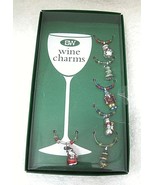 MIB Christmas Wine Charms Santa Snowman Soldier Tree Fun Holiday T80 - $22.28