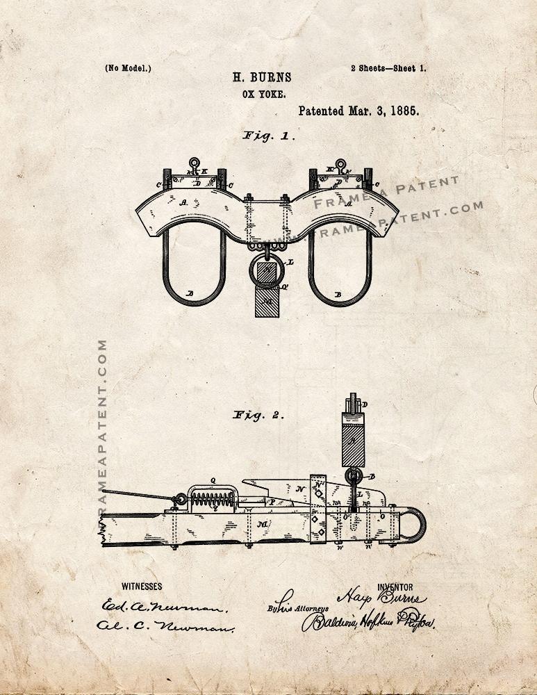 Ox Yoke Patent Print - Old Look