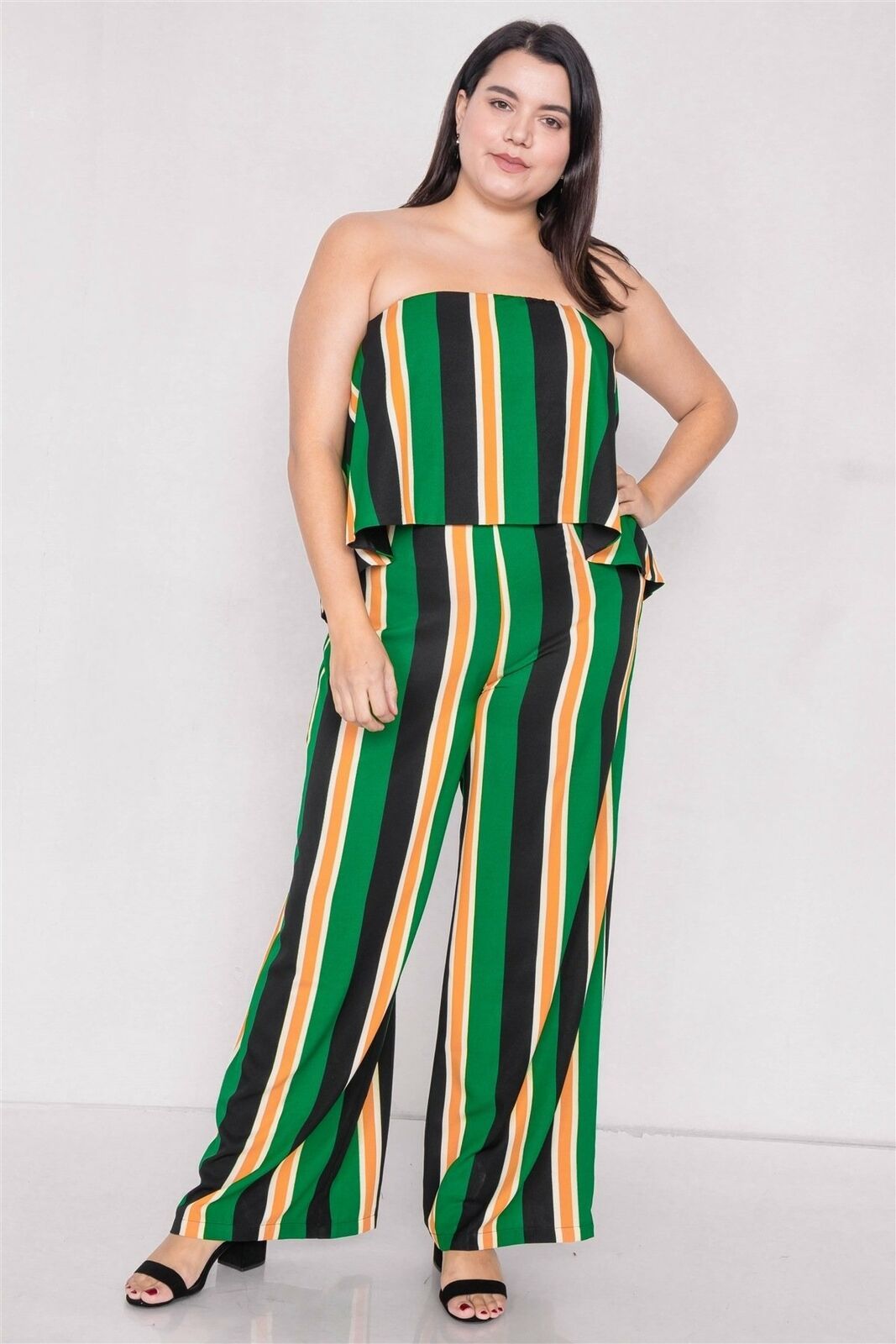 Plus Size Green Multi Stripe Open Back Jumpsuit Jumpsuits & Rompers