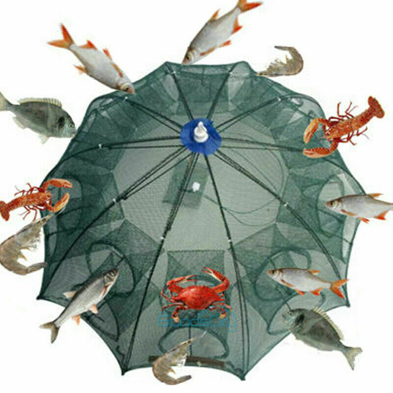 Primary image for 10 holes Fishing Bait Trap Crab Net  Shrimp Cast Dip Cage Fish Foldable umbrella