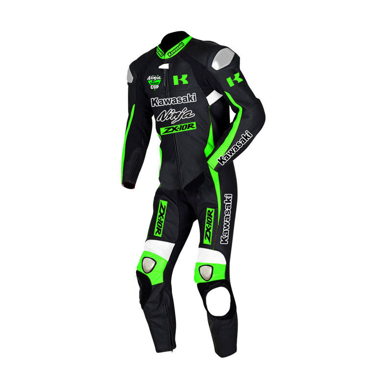 Kawasaki Ninja Green And Black Real Cowhide Thick Leather Motogp Racing Suit Coats And Jackets 5197