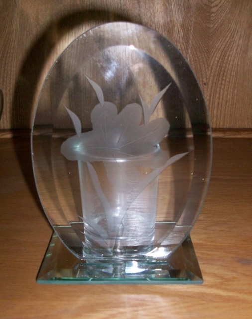 Etched Glass Votive or Tealight Holder, Iris, New in Box Candle