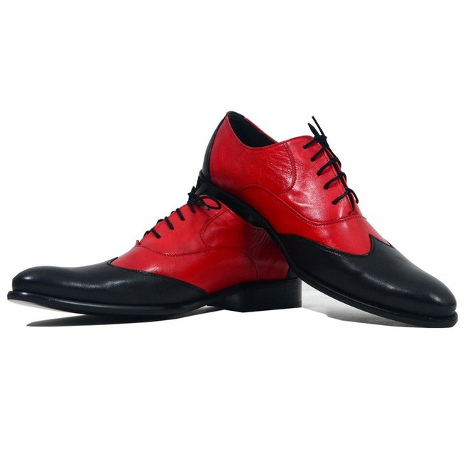 Handmade - Joker style red black two tone oxford wingtip lace up real leather men's shoes