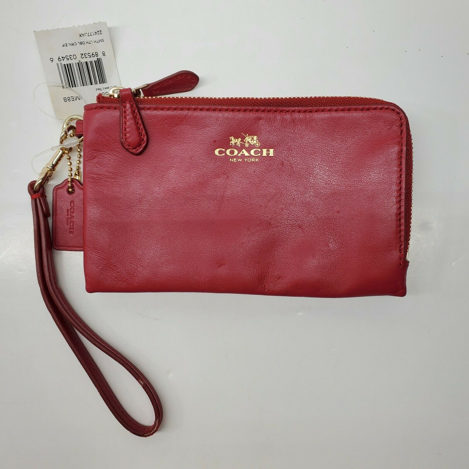 Coach Double Corner Zip Wristlet Red Zip Around Wallet Clutch Purse New