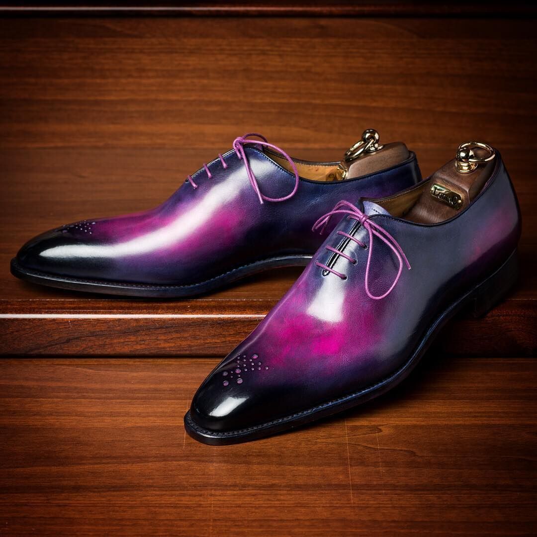 Men's Handmade Leather Purple Patina Formal Dress Shoes, Unique Hand ...
