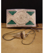 Vintage mayan Indian Belt Buckle - handmade turquoise calendar design - ... - $95.00