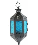 Blue Moroccan Style Candle Lantern Light Glass Decorative Hanging Lamp E... - £28.86 GBP