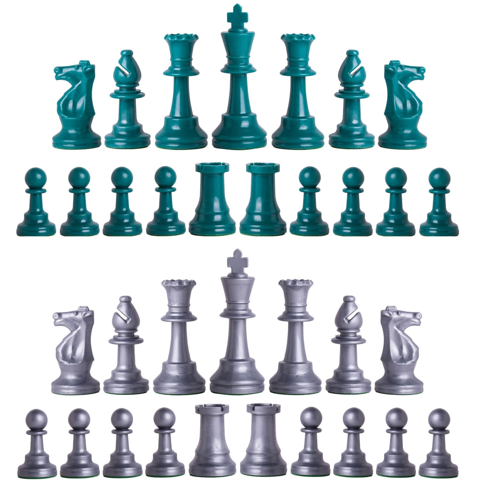 Staunton Single Weight Chess Pieces 4 Queens Set of 34 Army Green & White 