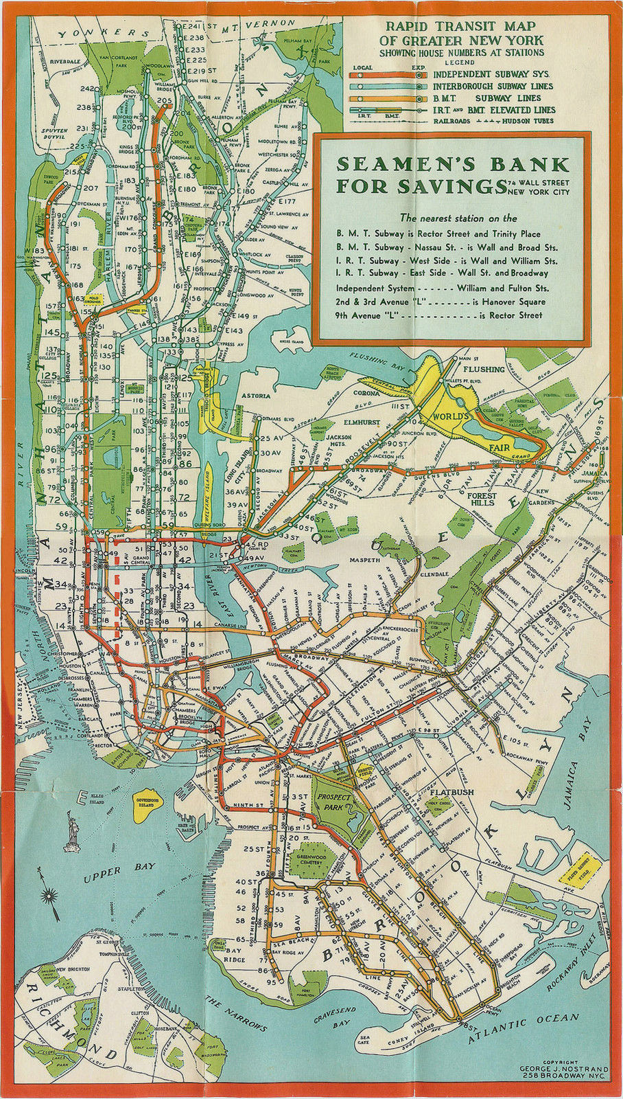 1948 New York City NYC Subway System Map Train Transit IRT BMT IND