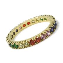 SOLID 18K YELLOW GOLD ETERNITY BAND RING, MULTI COLOR, RAINBOW CUBIC ZIRCONIA image 3