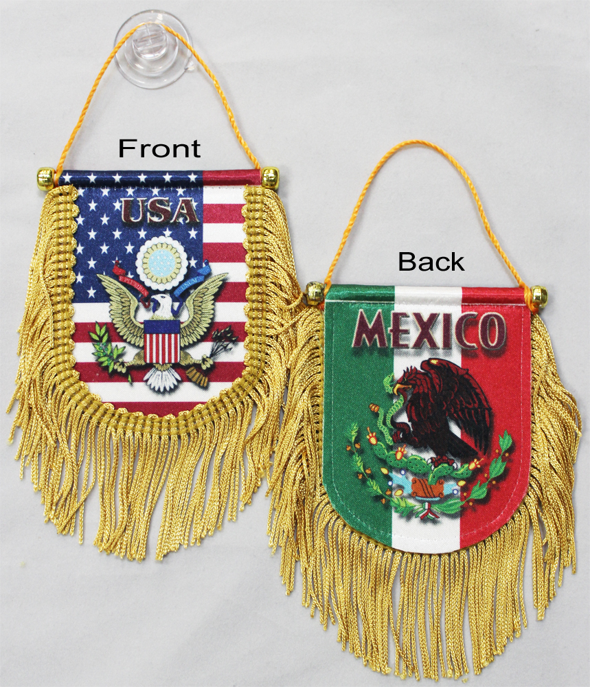 Usa Mexico Double Sided Window Hanging Flag Shield Other 7376