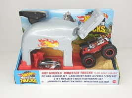 Hot Wheels Monster Trucks Pit And Launch Team Bone Shaker New - $15.98