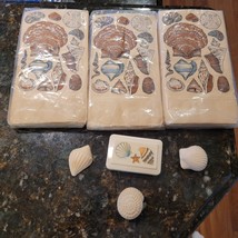 Vintage Hallmark Seashell Shell Napkins Guest Towels 3 Packs of 15 NEW plus Soap - $35.96