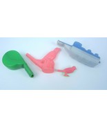 Lot of 4 Vntg Plastic Child&#39;s Whistles Pink Bird Blue train Grn Whistle ... - $16.70