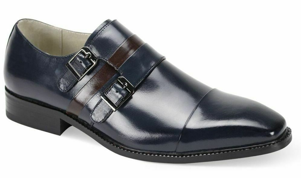 Men's Monks Blue Double Buckle Strap Premium Quality Leather Handcrafted Shoes