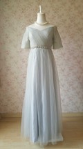 Light Gray Cap Sleeve Sweetheart Off Shoulder Floor Cocktail Dress Wedding Dress