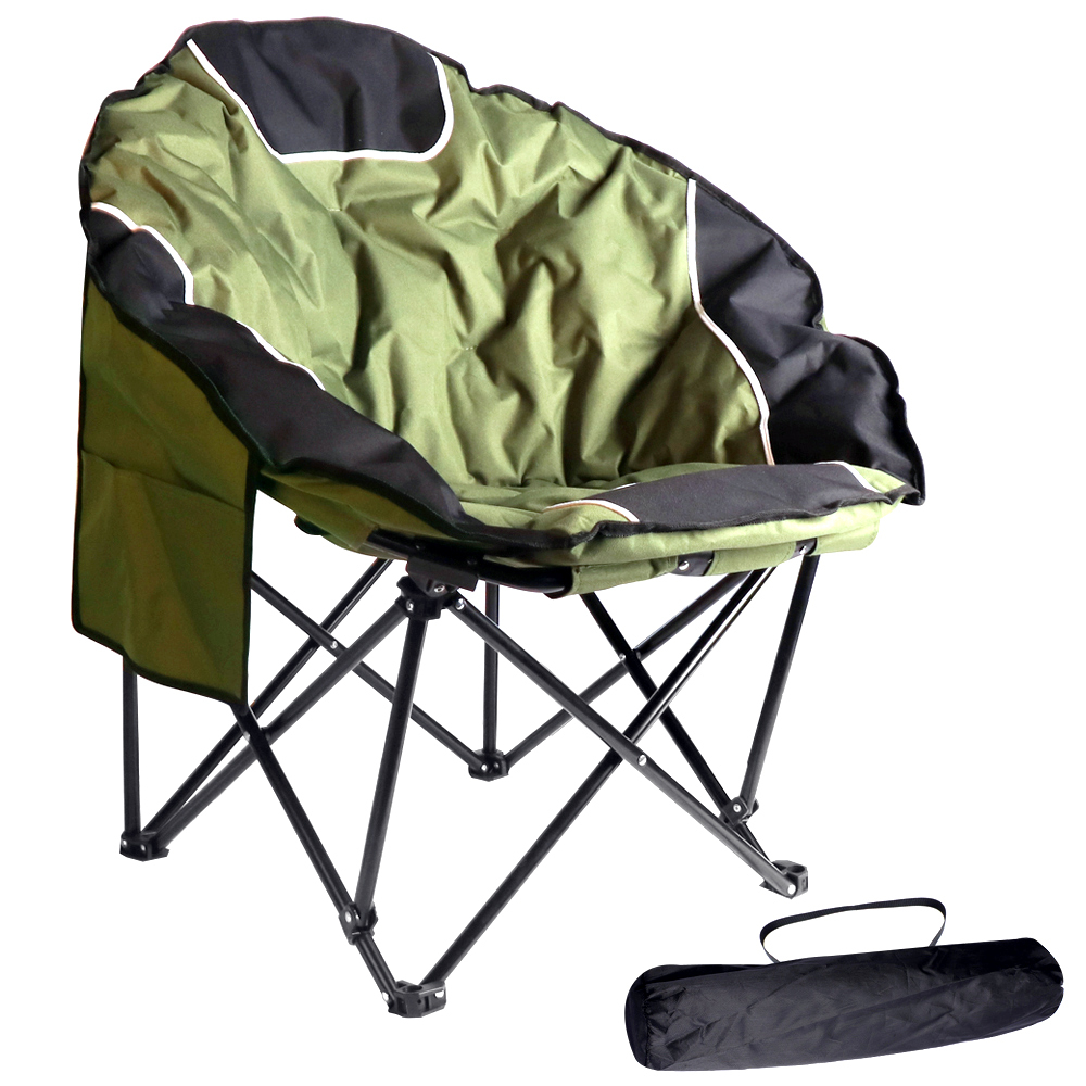 Moon Chair Folding Cup Holder Carry Bag Portable Outdoor Wide Comfortable Green