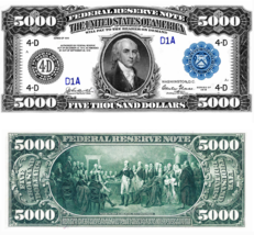 Reproduction US $5000 Dollar Bill, Series 1918  / Large Size / High Reso... - £8.17 GBP