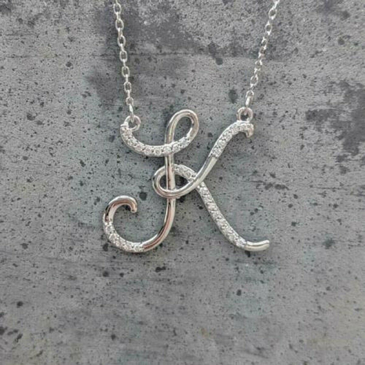 0.40Ct Round Cut Diamond Initial Letter K Pendant With Chain 14K White
