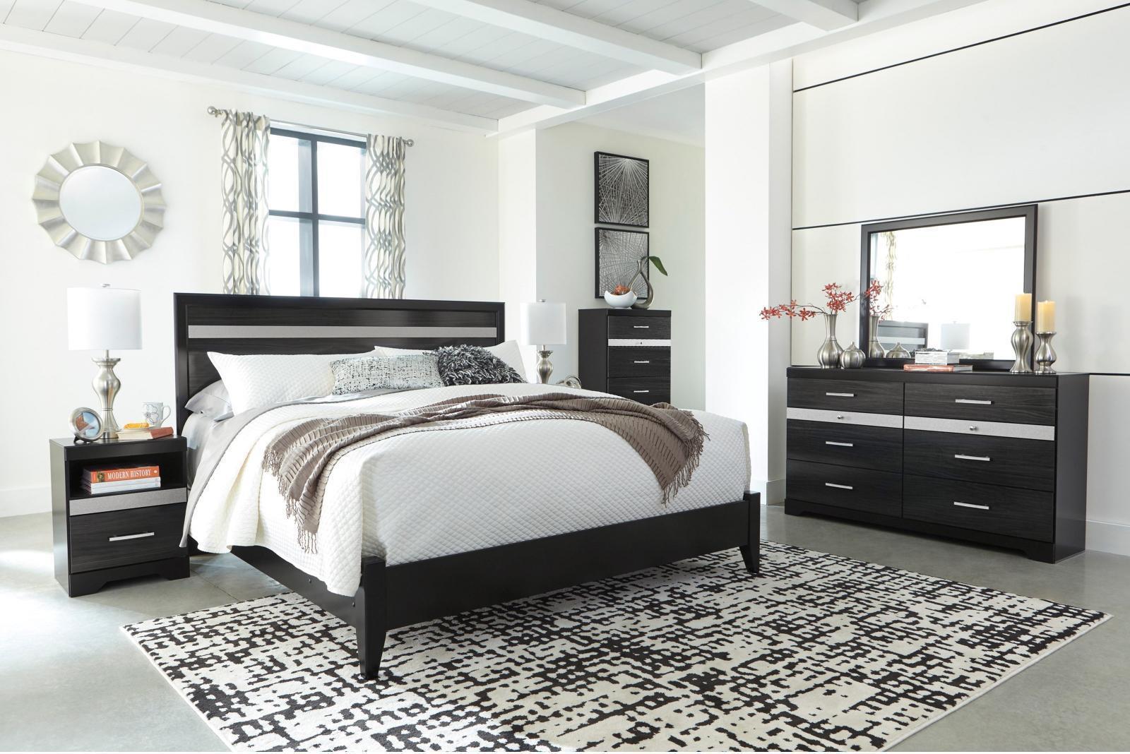 Ashley Starberry B304 Queen Size Panel Bedroom Set 6pcs In Black Contemporary Bedroom Sets 