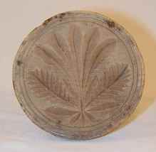 Antique Carved Wood Primitive Butter Print Stylized Plant Circle Incised... - $87.77