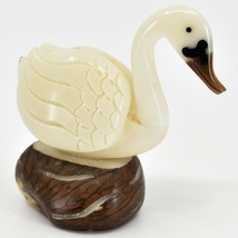 Hand Carved Tagua Nut Carving Swan Goose Bird Figurine Made in Ecuador - $25.73