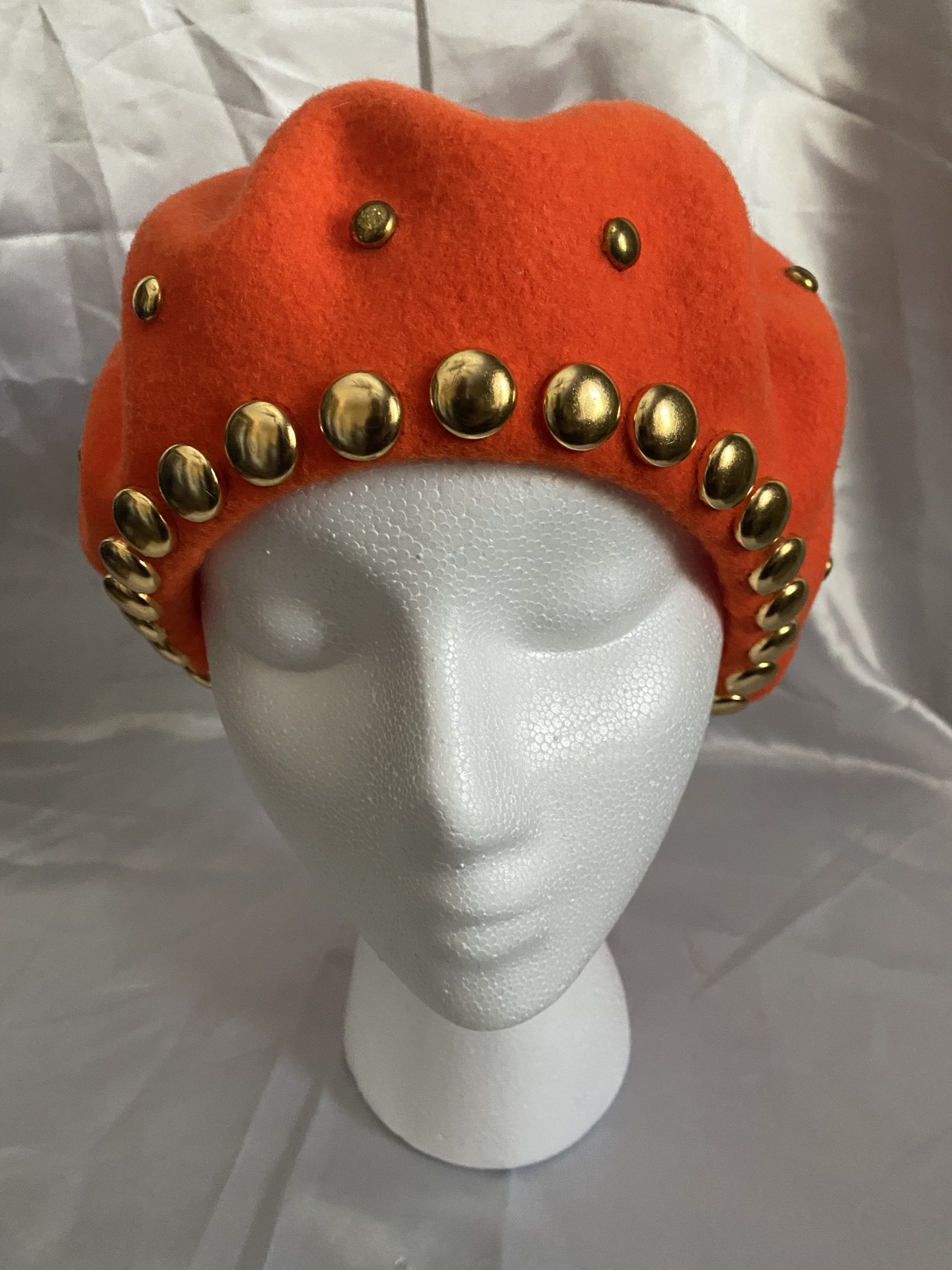 Vintage Orange Kangol Wool Beret with Gold Studs Wool Hat Women's Hats