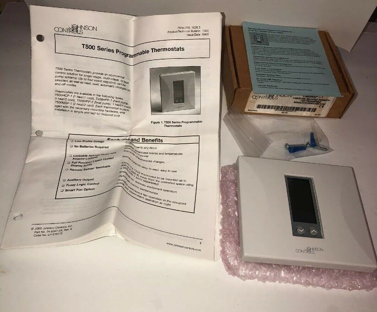 JOHNSON CONTROLS, T500MSP1, PROGRAMMABLE 24V THERMOSTAT, 2H/2CRARE
