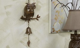 Brown Owl Metal Wall Hanging with Bell 25" Long Hanging Chime Garden Decor