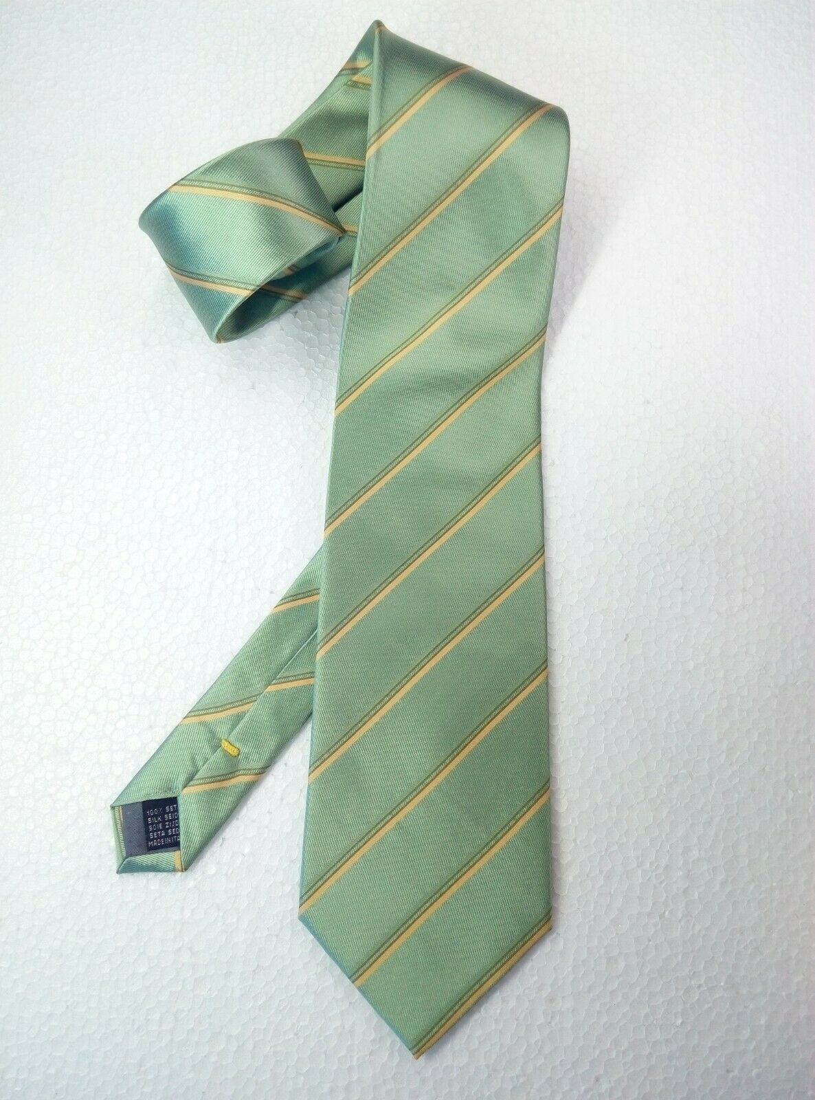Green Neck tie 100 silk Made in Italy wide striped business wedding