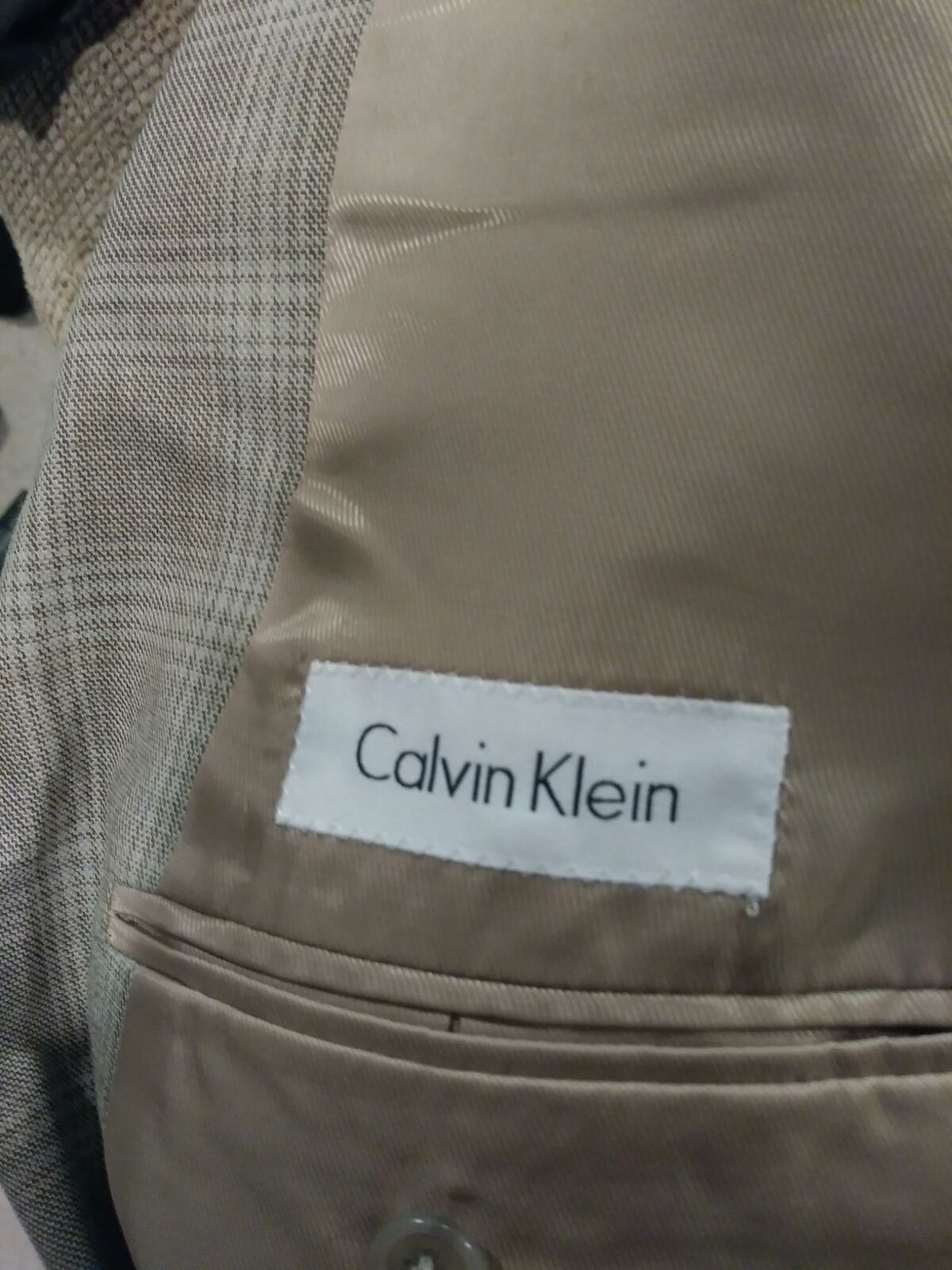 Calvin Klein Mens Suit Coat Jacket Wool 42L Brown Plaid Checkered ...