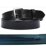 LARGE MONEY BELT - Stitched BLACK Bridle Leather &amp; 24&quot; Zipper USA AMISH ... - $88.97+