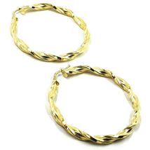 18K YELLOW GOLD BIG HOOPS EARRINGS DIAMETER 50mm TUBE 5mm TWISTED SATIN POINTED image 3