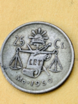MEXICO 25 CENTS 1950 SILVER - $12.90
