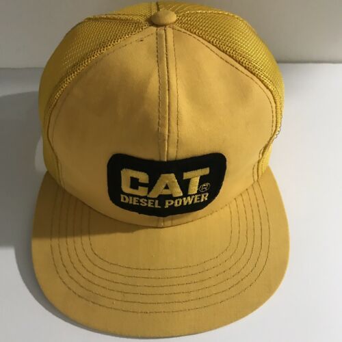 Vintage Cat Diesel Patch Youth Yellow Snapback Mesh Caterpillar Hat