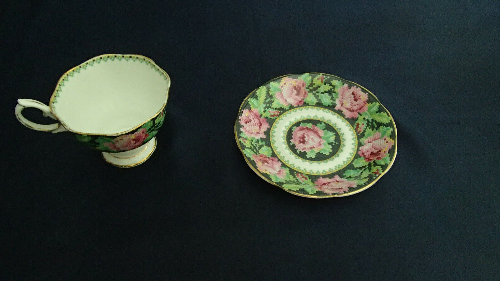 Primary image for Vintage Needle Point Royal Albert Tea Cup and Saucer, Excellent Condition
