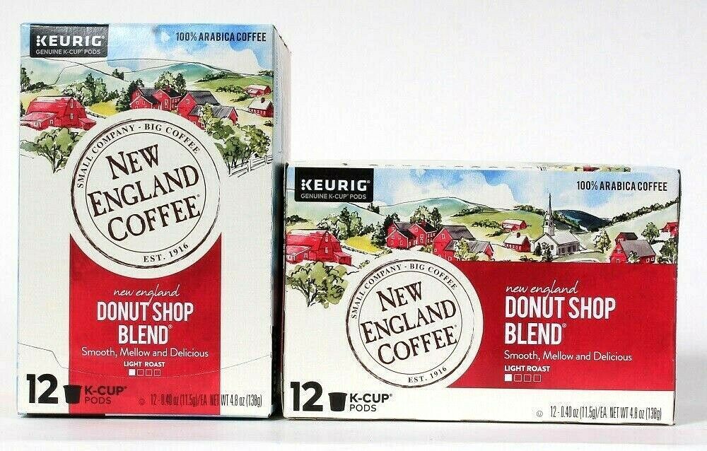 2 New England Coffee 4.8 Oz Donut Shop Blend Light Roast 12 K Cup Pods