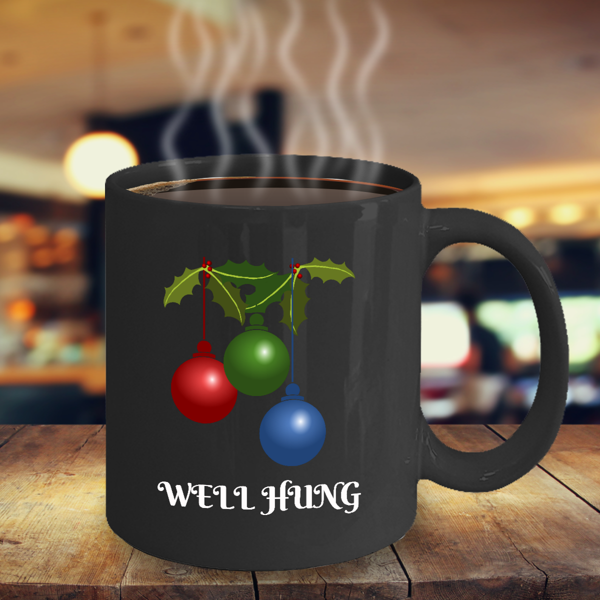 Funny Christmas Mug, Well Hung, 11oz Black Ceramic Coffee, Tea Cup ...