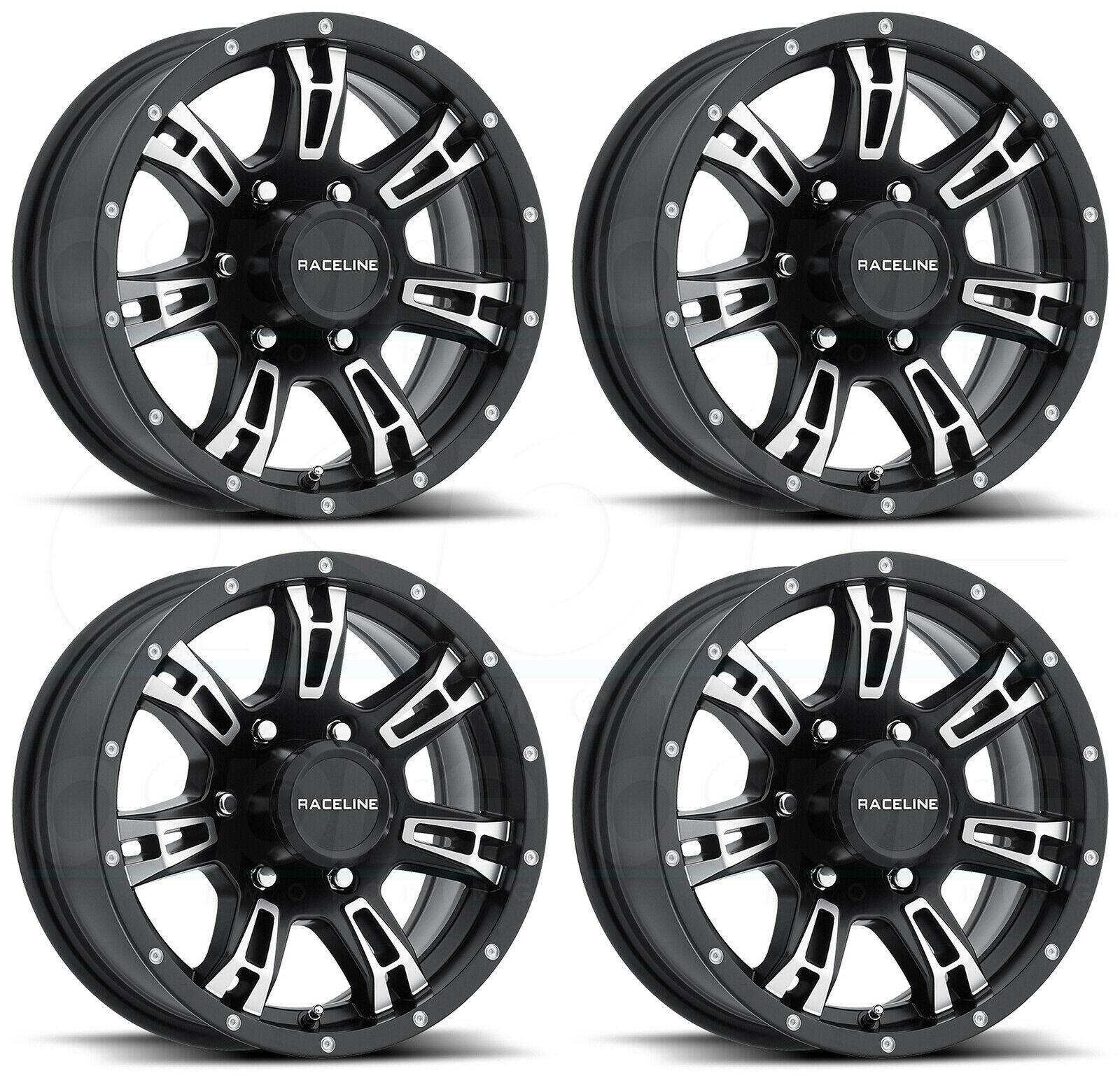 16x6 Raceline 840 Arsenal Trailer 8x6.5/8x165.1 0 Machined Black Wheels ...