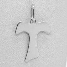 18K WHITE GOLD CROSS, FRANCISCAN TAU TAO SAINT FRANCIS 1.1 inches MADE IN ITALY image 1