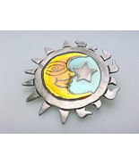 MOON &amp; STAR ENAMEL BROOCH Pin in STERLING SILVER - 11.2 grams - FREE SHI... - $55.00