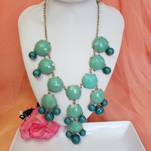 J. CREW Statement Bubble Necklace Green Turquoise Chunky Chic Beads Long Bib - $22.95