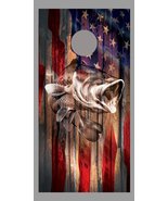 Lets Print Big Rustic Wood Bass Fish American Flag Fade Cornhole Board Decal Wrap 