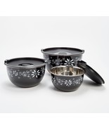 Temp-tations Classic Set of 3 Stainless Steel Bowls with Lids in Black - $47.52