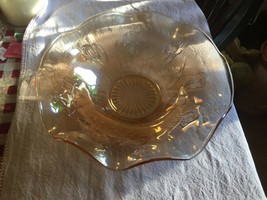 Jeannette Glass 11.75&quot; Iridescent Marigold Carnival Floragold Louisa Bowl - $25.95