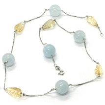 18K White Gold Necklace Venetian Chain Faceted Drop Citrine & Big Aquamarine - $758.95