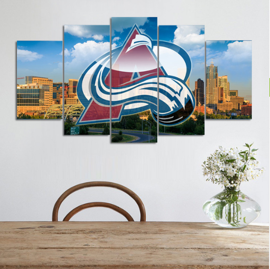 Framed 5 Piece Colorado Avalanche Ice Hockey Printed Canvas Wall Art