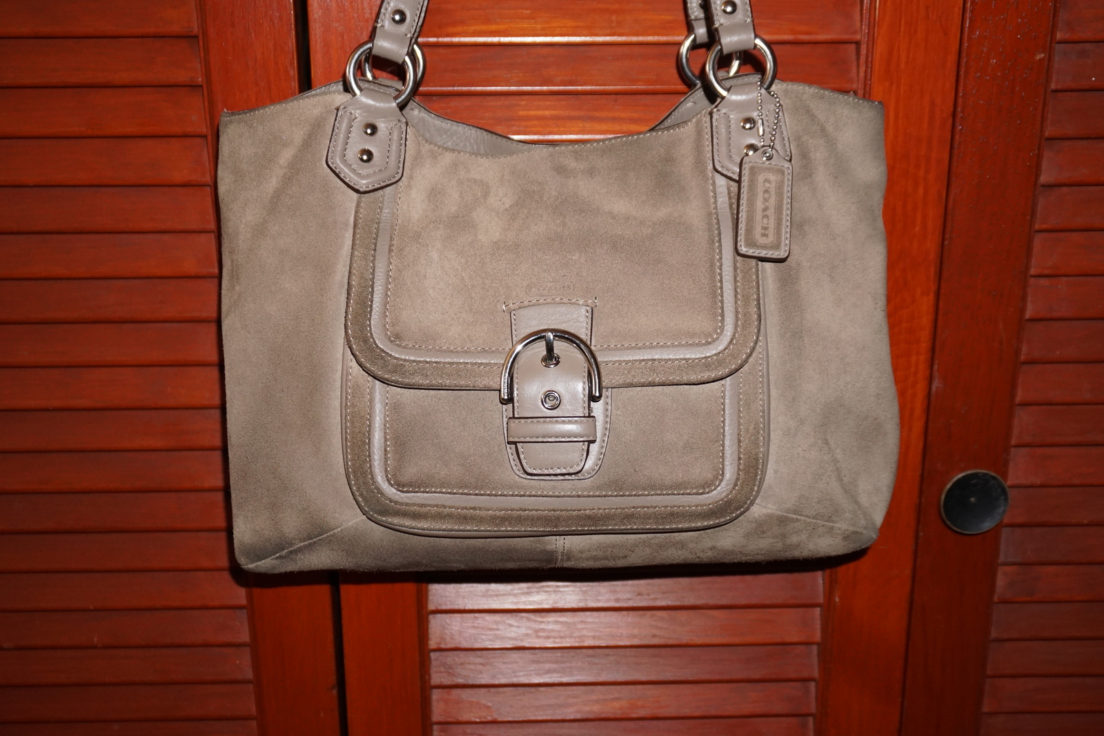 Coach Large Taupe Brown Suede & Leather Purse Handbag Big Bag F24688 ...