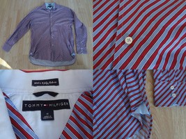 Mens M Tommy Hilfiger Striped Collared Dress Shirt LS Polo - $16.69