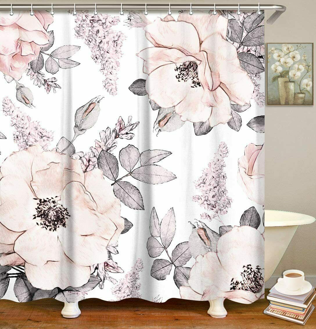 Neutral Light Pink Gray French Country Floral Shabby Chic Fabric Shower ...